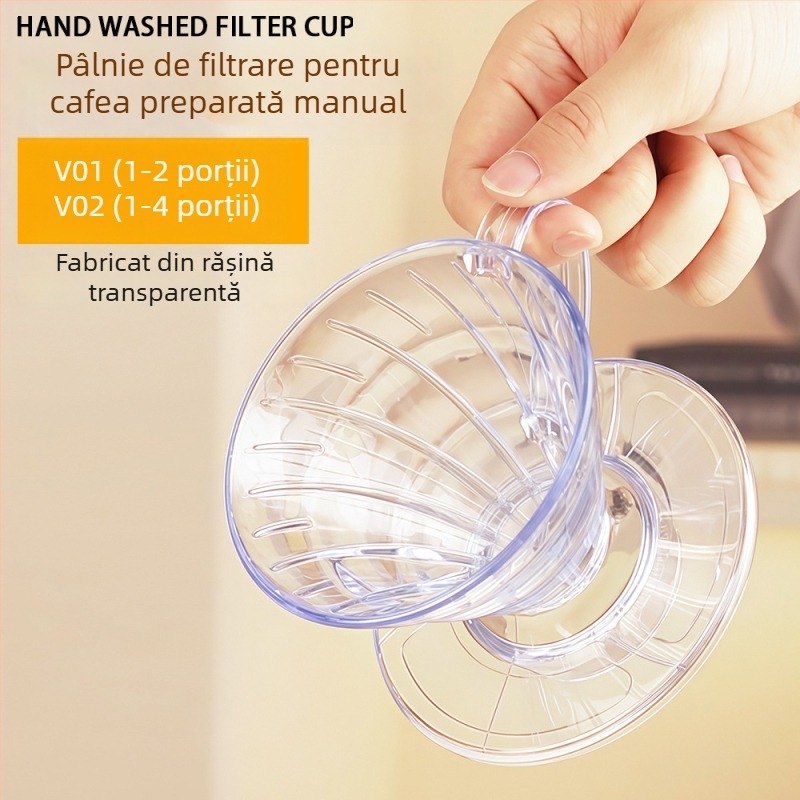 V02 Filtru transparent din rășină pentru prepararea cafelei prin infuzie, filtru de picurare îngroșat pentru ceașca de cafea din plastic de uz casnic, în formă de V