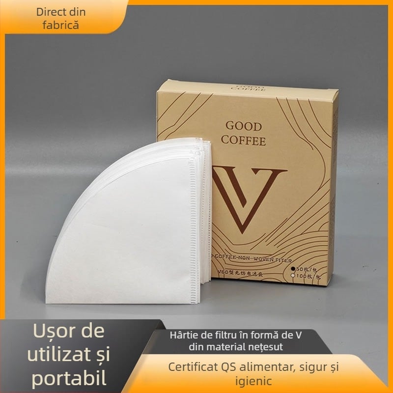 Filtru de cafea V60 din țesătură nețesută, densitate mare, 100 buc., etanș la scurgere și rezistent la pătrundere, de calitate alimentară pentru preparare manuală