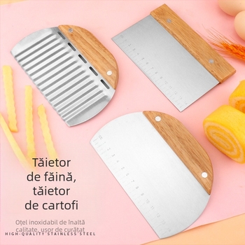 Cuțit cu mâner din lemn, lamă ondulată pentru cartofi, tăietor pentru cartofi prăjiți și racletă pentru tăițeii de orez