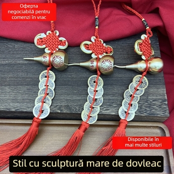 Pandantiv chinezesc nod din nylon, lucrat manual, cu litere gravate, formă de dovleac și motiv cu cinci monede împărați