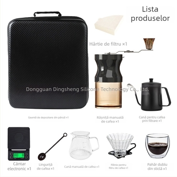 Set portabil de cafea pentru preparare manuală, cu râșniță manuală și ceainic pour-over