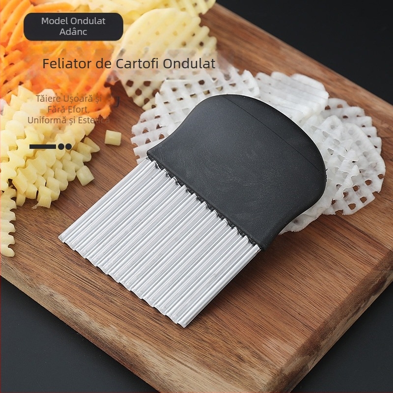 Cuțit pentru cartofi cu lamă în valuri pentru cartofi prăjiți — feliere cu plasă ondulată și dinți de lup