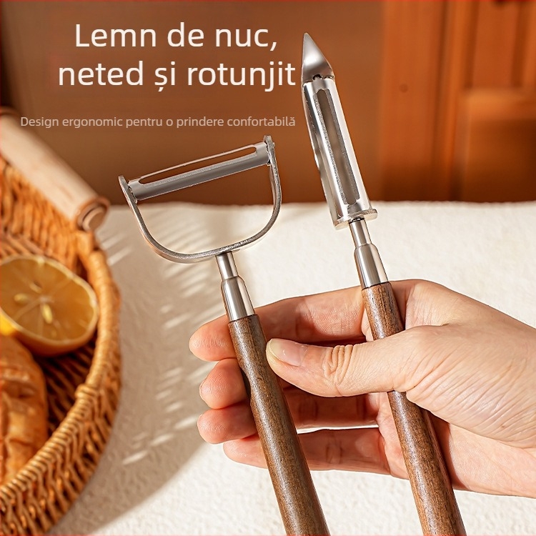 Cuțit de decojit cu mâner din lemn de nuc – lamă din oțel inoxidabil 304, unealtă de bucătărie multifuncțională pentru fructe și cartofi