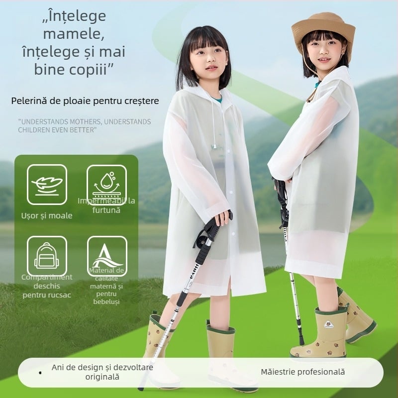 Pelerină de ploaie EVA pentru copii, poncho lung, gros pentru drumeții, reutilizabilă, portabilă