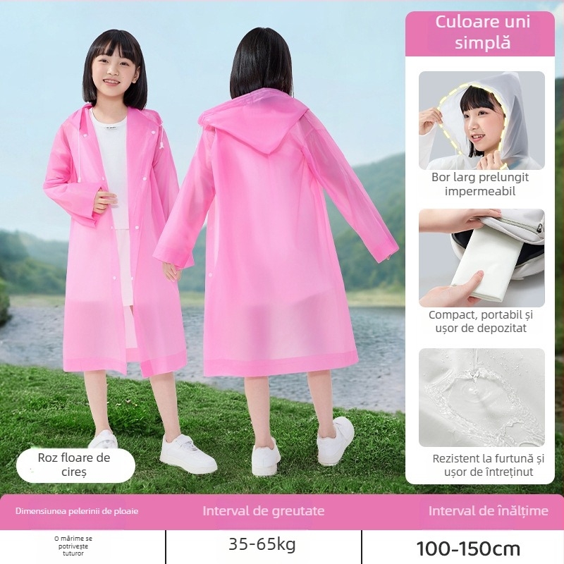 Pelerină de ploaie EVA pentru copii, poncho lung, gros pentru drumeții, reutilizabilă, portabilă