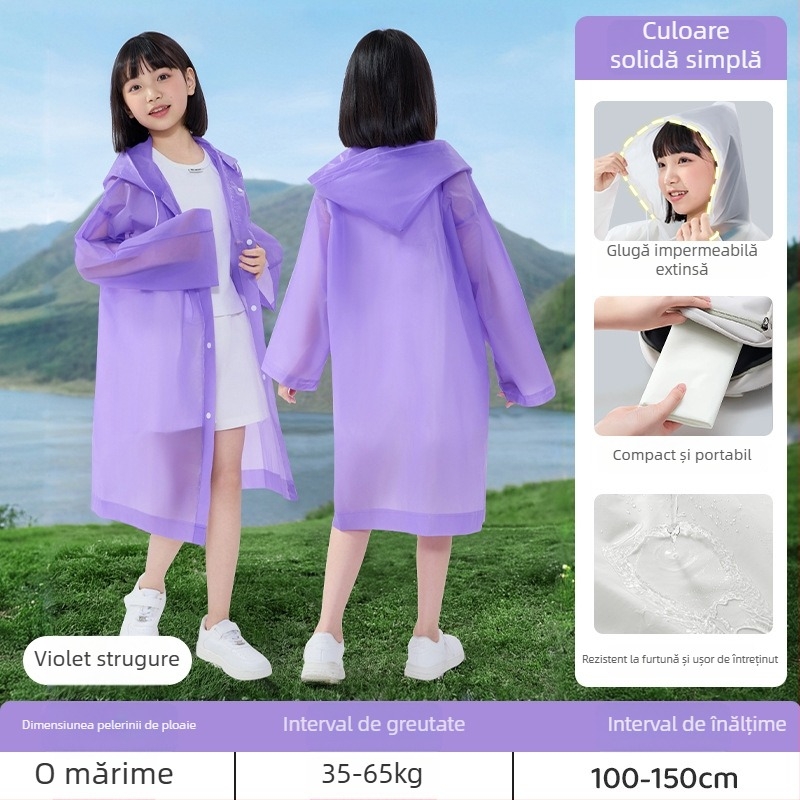 Pelerină de ploaie EVA pentru copii, poncho lung, gros pentru drumeții, reutilizabilă, portabilă