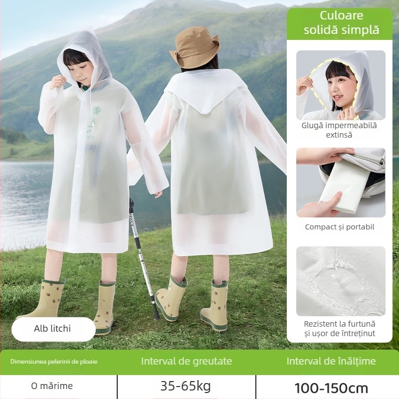 Pelerină de ploaie EVA pentru copii, poncho lung, gros pentru drumeții, reutilizabilă, portabilă