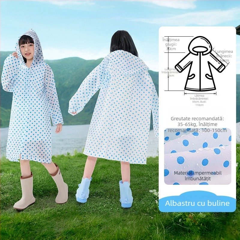 Pelerină de ploaie EVA pentru copii, poncho lung, gros pentru drumeții, reutilizabilă, portabilă