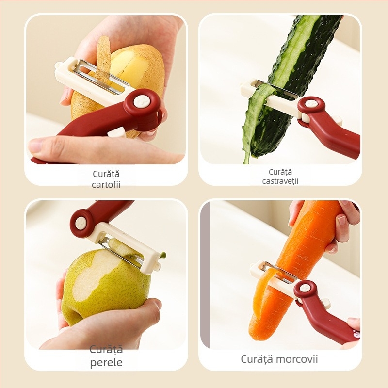 Curățător de legume și fructe 3 în 1, din oțel inoxidabil, pentru cartofi, fructe și mere