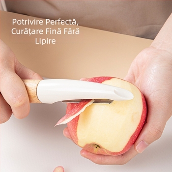 Curățător din oțel inoxidabil cu mâner din lemn, multifuncțional pentru legume și fructe, cuțit de curățat și feliator pentru pepene