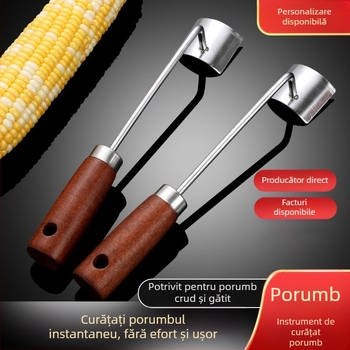 Curățător de porumb din oțel inoxidabil, mâner din lemn – unealtă de bucătărie multifuncțională