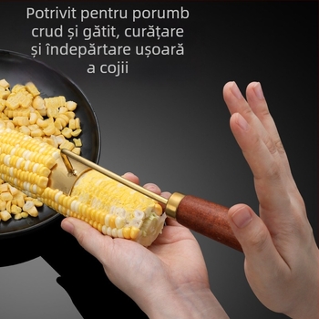 Curățător de porumb din oțel inoxidabil, mâner din lemn – unealtă de bucătărie multifuncțională