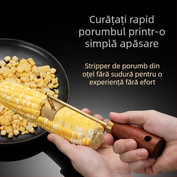 Curățător de porumb din oțel inoxidabil, mâner din lemn – unealtă de bucătărie multifuncțională