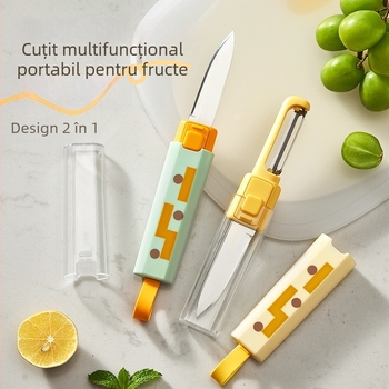 Cuțit de fructe și curățător de fructe 2 în 1 cu blocare de siguranță, pliabil, pentru birou și acasă, multifuncțional pentru tăierea fructelor