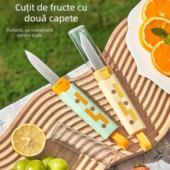 Cuțit de fructe și curățător de fructe 2 în 1 cu blocare de siguranță, pliabil, pentru birou și acasă, multifuncțional pentru tăierea fructelor