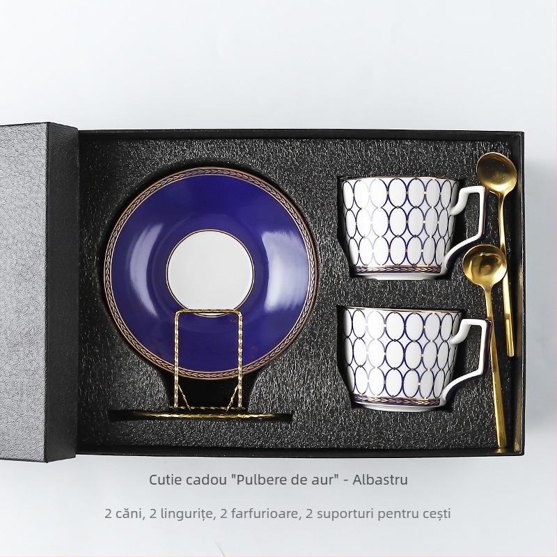 Set de cafea și ceai într-o cutie cadou de lux, stil european, ceramică pentru cappuccino și farfurioare
