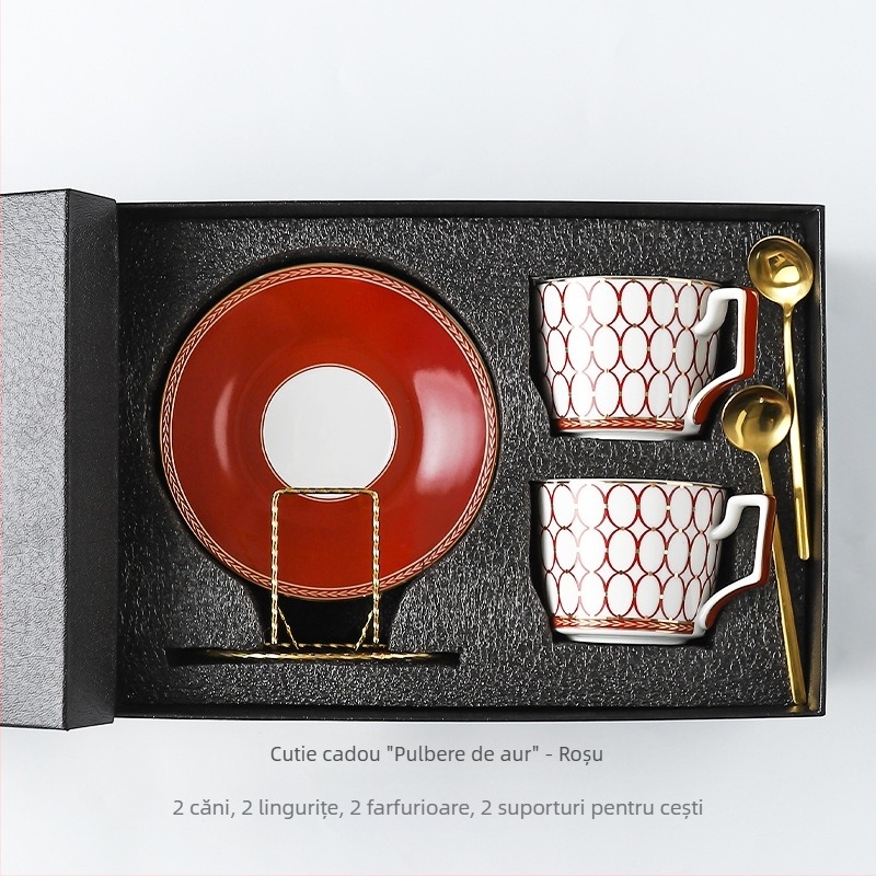 Set de cafea și ceai într-o cutie cadou de lux, stil european, ceramică pentru cappuccino și farfurioare