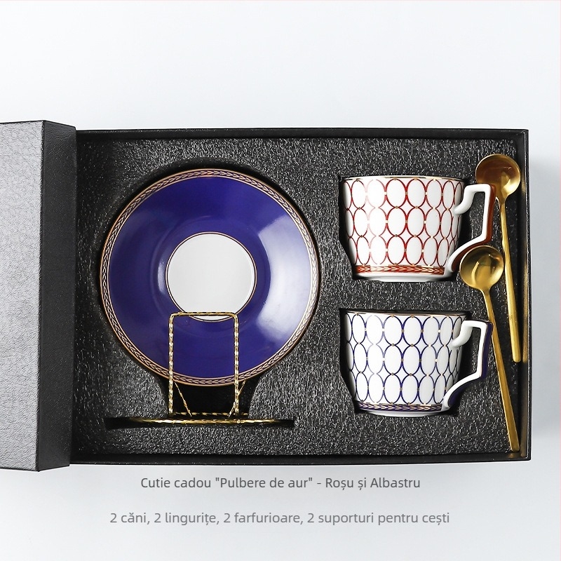 Set de cafea și ceai într-o cutie cadou de lux, stil european, ceramică pentru cappuccino și farfurioare