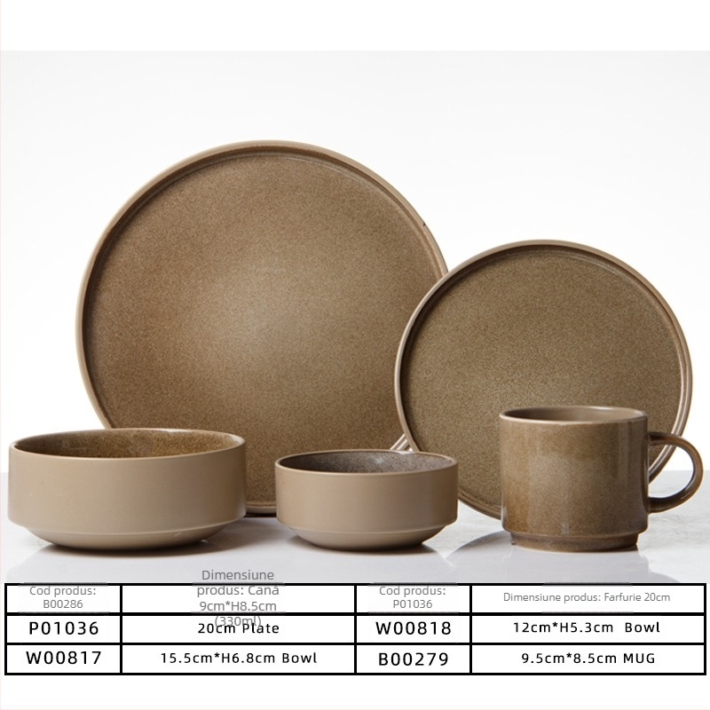 Set de veselă ceramică cu glazură reactive pentru uz casnic — boluri, farfurii și căni