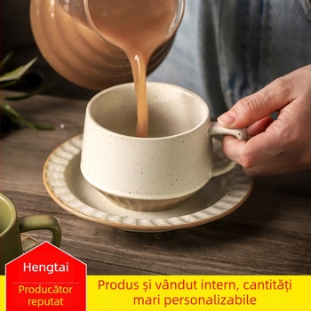 Set de ceașcă de cafea din ceramică retro cu farfurie — elegant și rafinat pentru uz personal