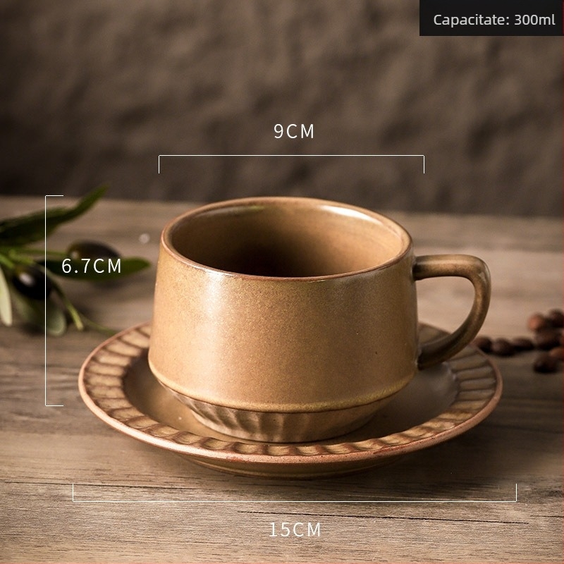 Set de ceașcă de cafea din ceramică retro cu farfurie — elegant și rafinat pentru uz personal