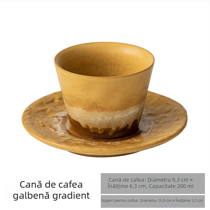 Set de cești de cafea cu farfurioară în stil retro, ceașcă din ceramică pentru latte art creativ, cană elegantă pentru uz casnic.