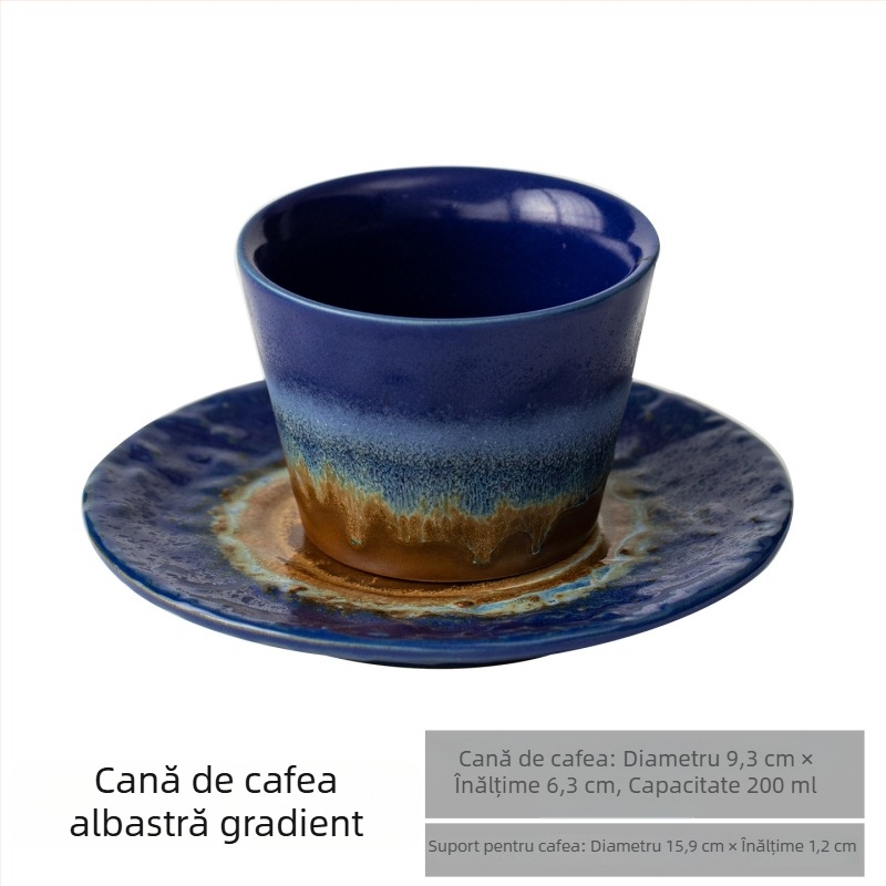 Set de cești de cafea cu farfurioară în stil retro, ceașcă din ceramică pentru latte art creativ, cană elegantă pentru uz casnic.