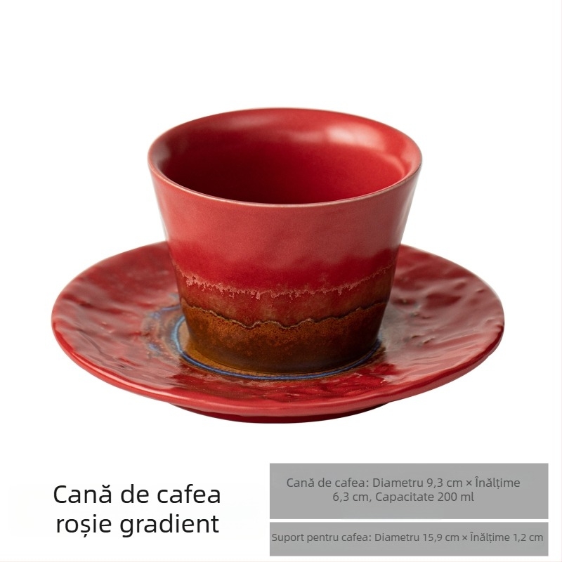 Set de cești de cafea cu farfurioară în stil retro, ceașcă din ceramică pentru latte art creativ, cană elegantă pentru uz casnic.