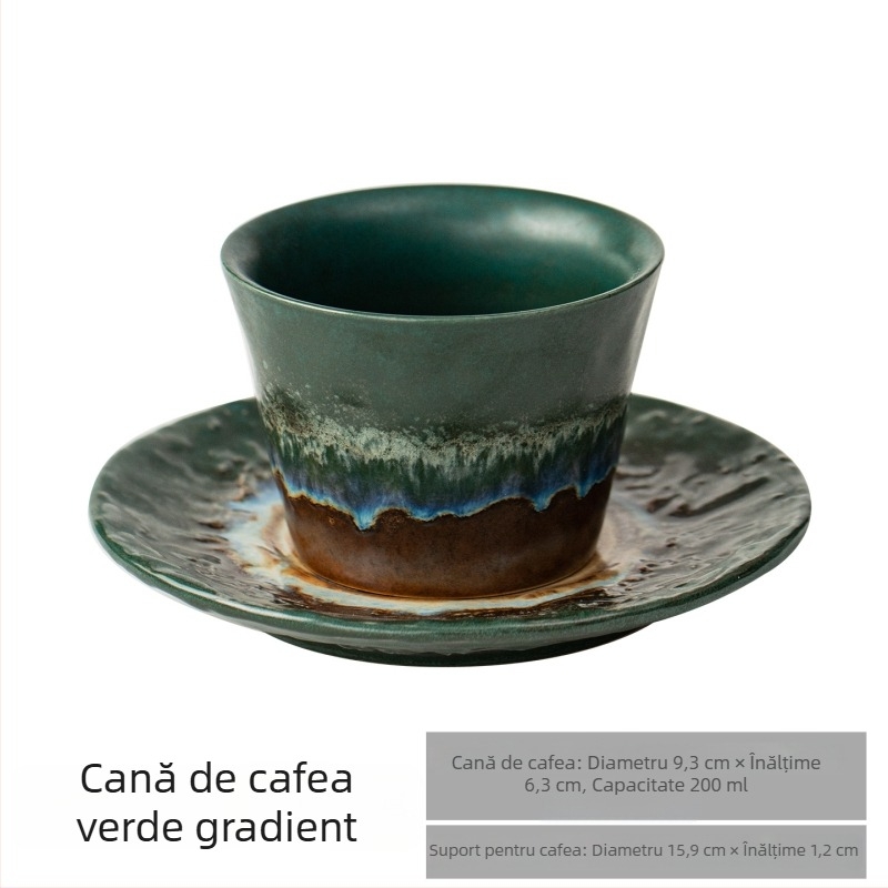 Set de cești de cafea cu farfurioară în stil retro, ceașcă din ceramică pentru latte art creativ, cană elegantă pentru uz casnic.