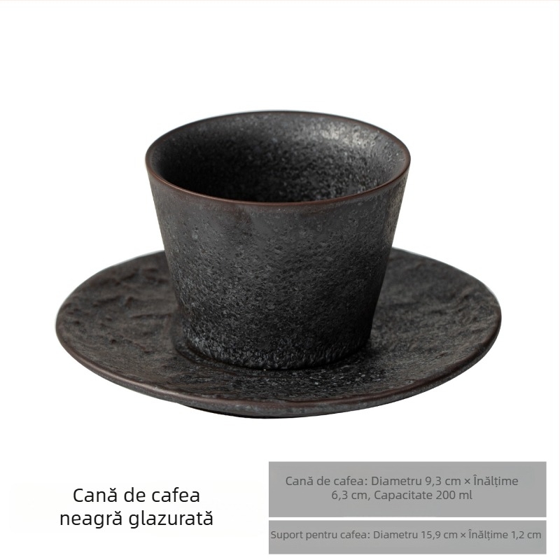 Set de cești de cafea cu farfurioară în stil retro, ceașcă din ceramică pentru latte art creativ, cană elegantă pentru uz casnic.