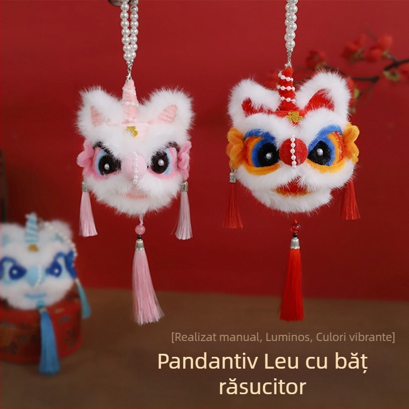 Felinar pentru copii cu leu din pluș — mâner, lanternă iluminată, model 2026