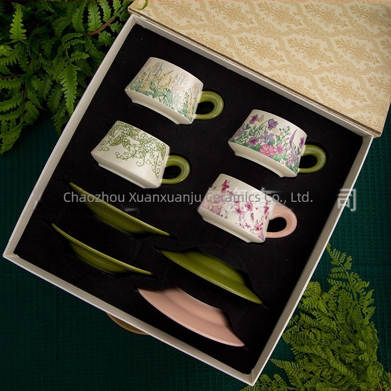 Secret Garden set ceramic pentru cafea cu ceașcă și farfurioară în cutie cadou – cană elegantă, de lux