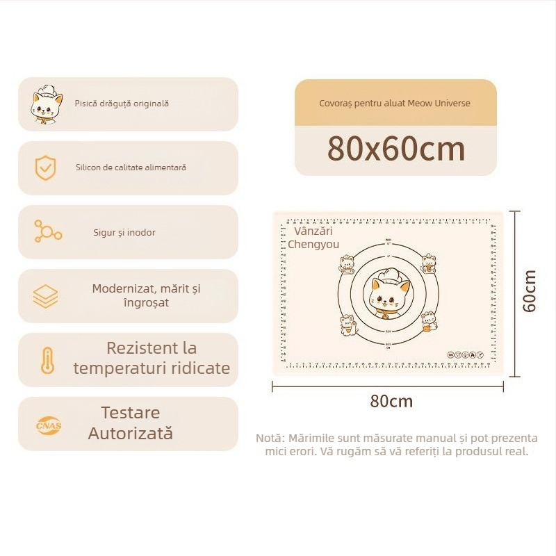 Covoraș din silicon pentru frământat aluat, cu design îngroșat și benzi nervurate antiderapante