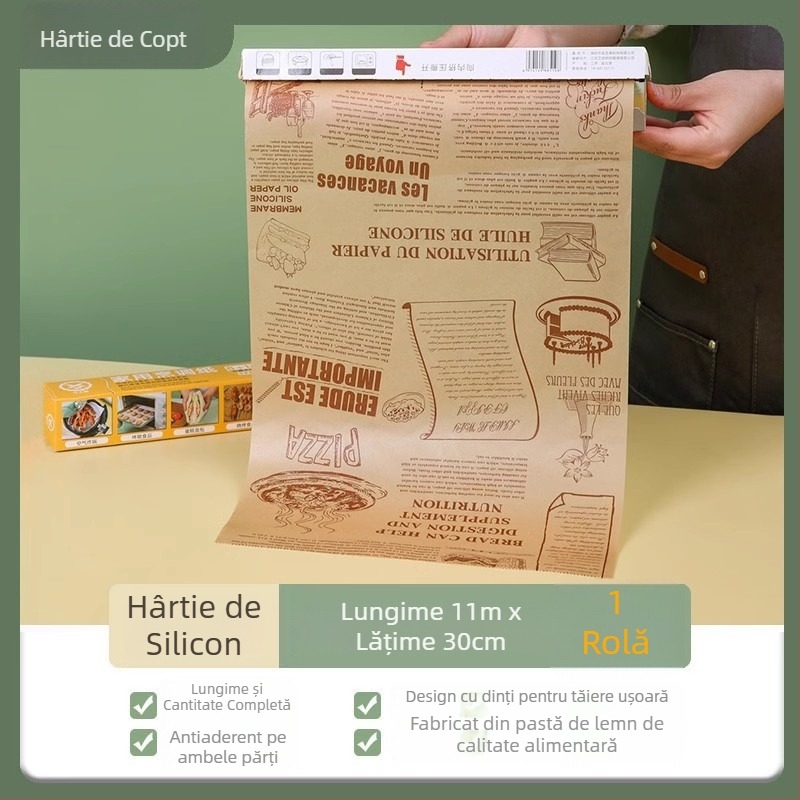 Hârtie de copt din silicon cu absorbție de ulei pentru alimente, potrivită pentru cuptor cu aer și cuptor obișnuit – pâine, prăjituri și sandwichuri