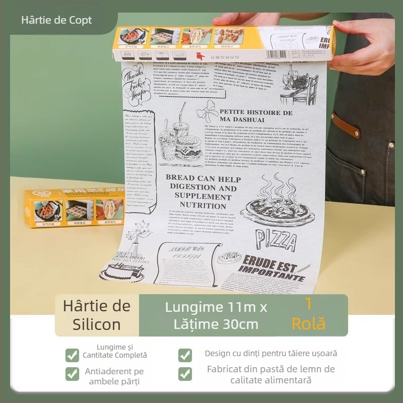 Hârtie de copt din silicon cu absorbție de ulei pentru alimente, potrivită pentru cuptor cu aer și cuptor obișnuit – pâine, prăjituri și sandwichuri