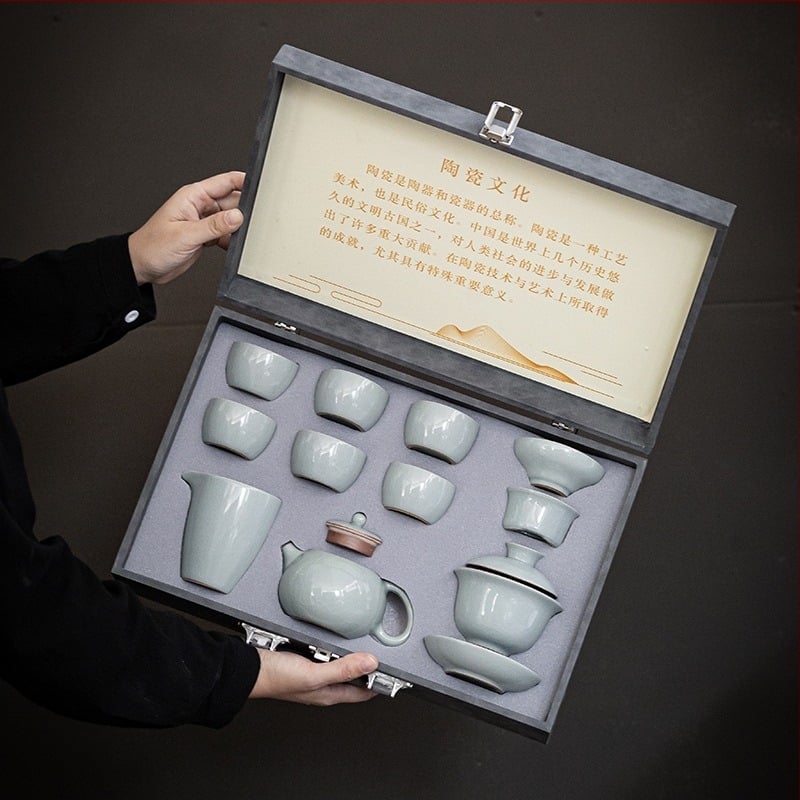Set de ceai Ge ware din ceramică cu capace — set complet de 12 piese într-o cutie cadou de lux