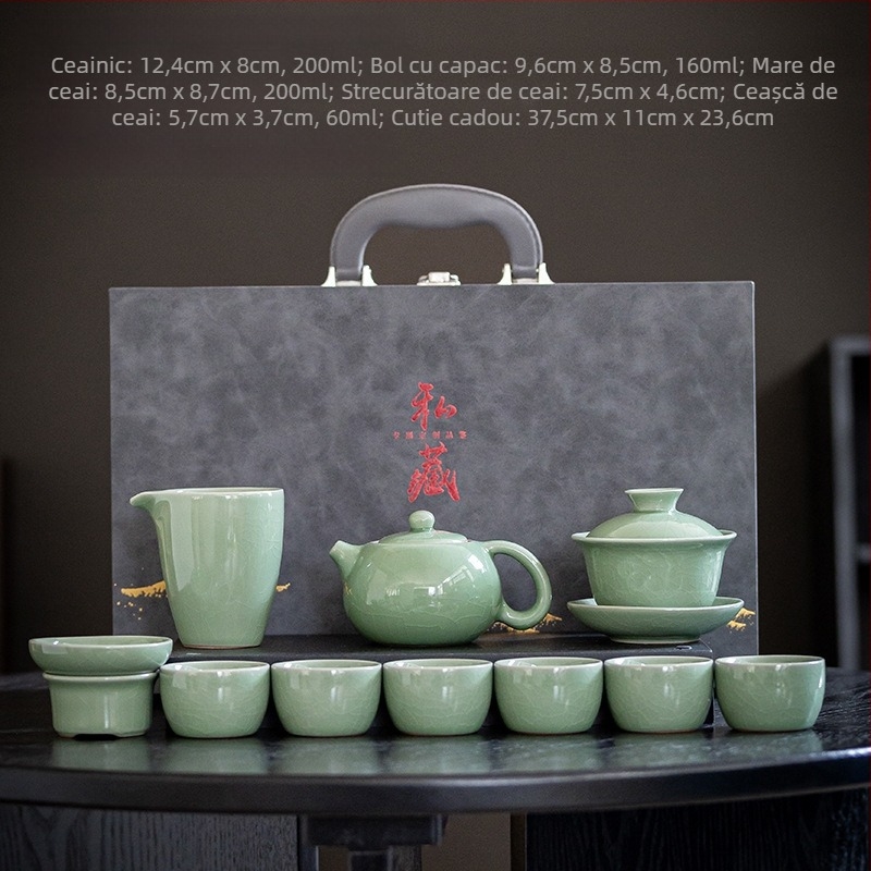 Set de ceai Ge ware din ceramică cu capace — set complet de 12 piese într-o cutie cadou de lux