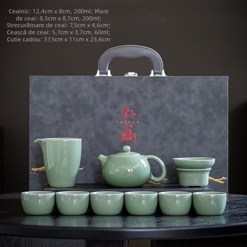 Set de ceai Ge ware din ceramică cu capace — set complet de 12 piese într-o cutie cadou de lux