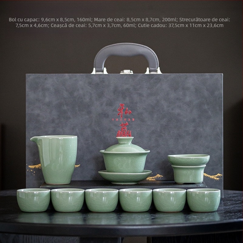 Set de ceai Ge ware din ceramică cu capace — set complet de 12 piese într-o cutie cadou de lux