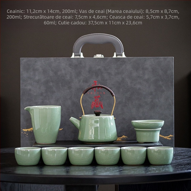 Set de ceai Ge ware din ceramică cu capace — set complet de 12 piese într-o cutie cadou de lux