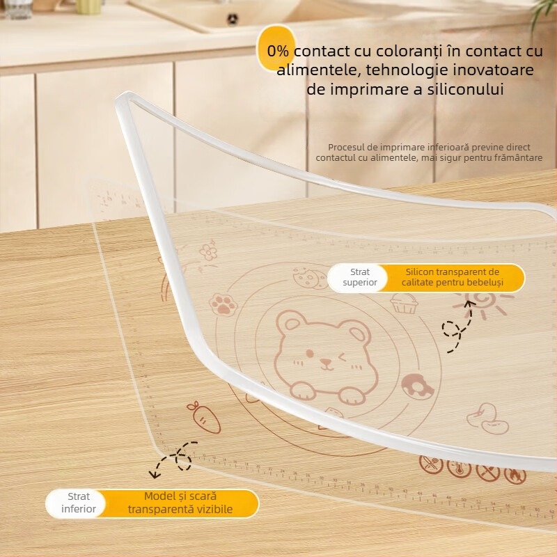 Covoraș transparent din silicon pentru frământat aluatul, de calitate alimentară, potrivit pentru bebeluși