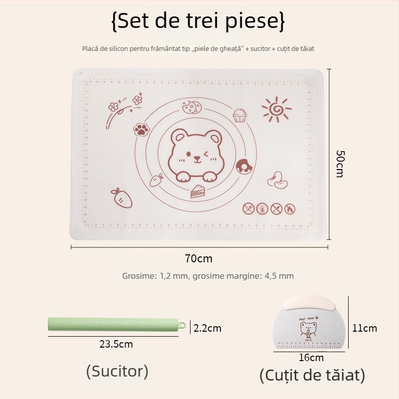 Covoraș transparent din silicon pentru frământat aluatul, de calitate alimentară, potrivit pentru bebeluși