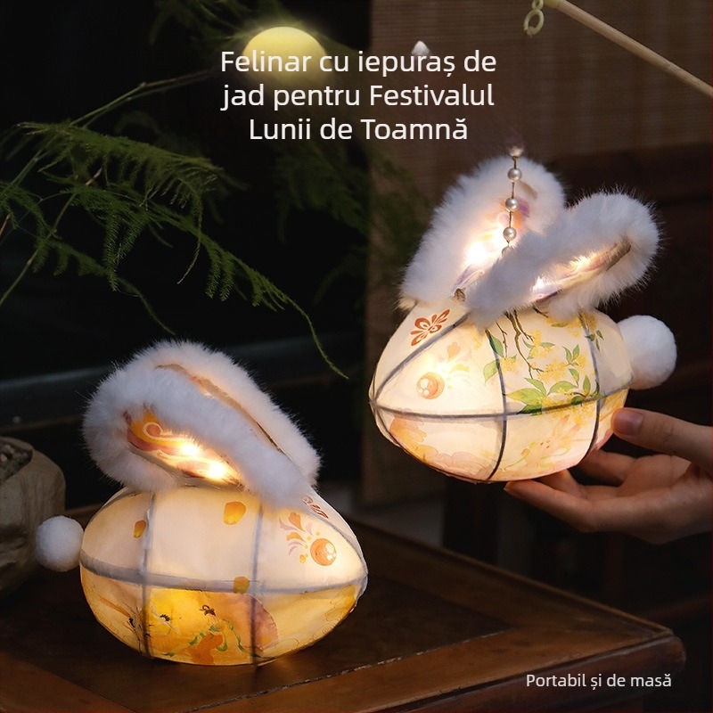 Fenar pentru Festivalul Luminilor, Fenar cu iepuraș, Kit DIY pentru lucrări manuale, Iepuraș portabil din jad pentru copii, Model nou pentru decor de Anul Nou
