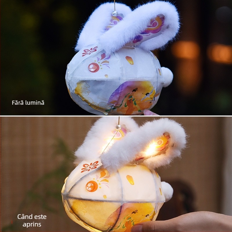 Fenar pentru Festivalul Luminilor, Fenar cu iepuraș, Kit DIY pentru lucrări manuale, Iepuraș portabil din jad pentru copii, Model nou pentru decor de Anul Nou