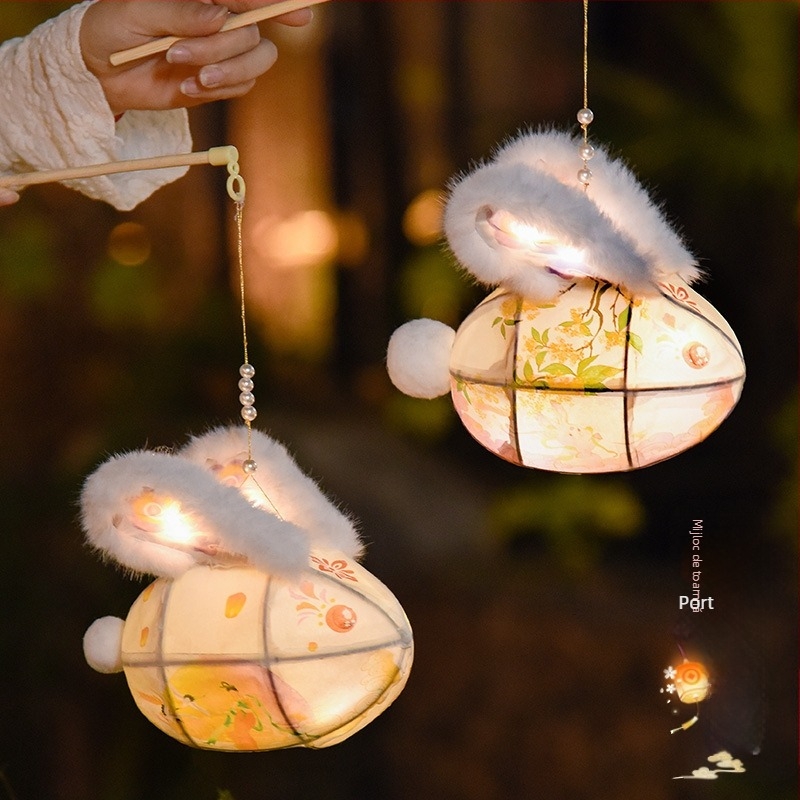 Fenar pentru Festivalul Luminilor, Fenar cu iepuraș, Kit DIY pentru lucrări manuale, Iepuraș portabil din jad pentru copii, Model nou pentru decor de Anul Nou