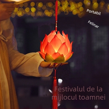 Lanternă portabilă cu lotus iluminat, lanternă de mână pentru Festivalul Luminilor, stil tradițional chinezesc