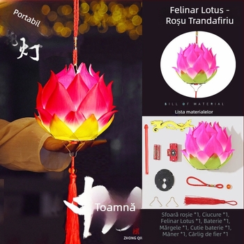 Lanternă portabilă cu lotus iluminat, lanternă de mână pentru Festivalul Luminilor, stil tradițional chinezesc