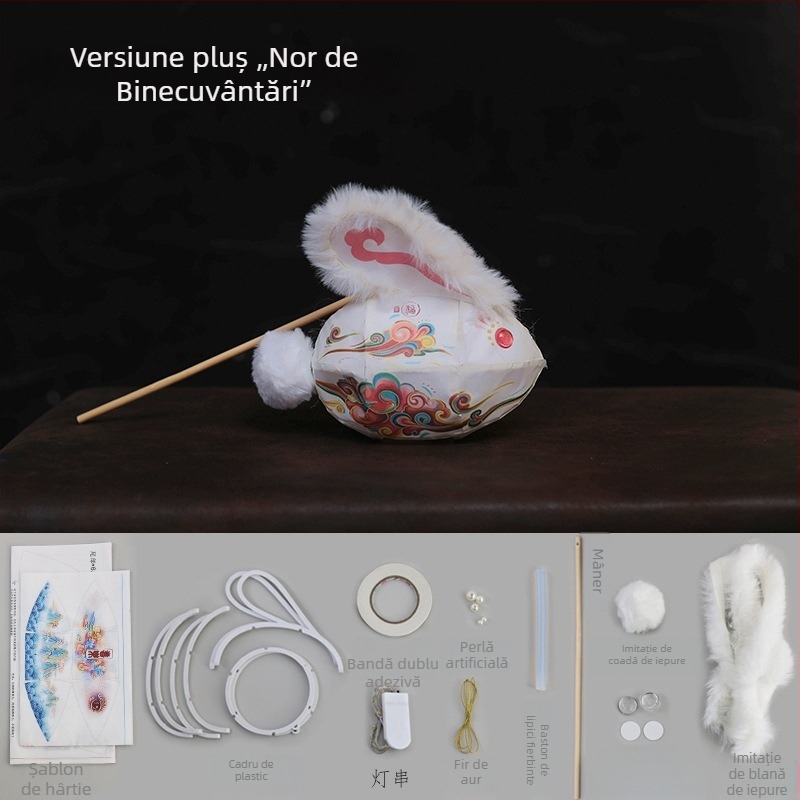Kit DIY pentru copii: felinar de iepuraș din hârtie, Mid-Autumn, stil chinezesc