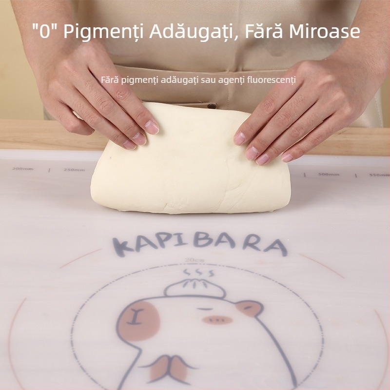 Covoraș de aluat din silicon cu model capybara, suprafață antiaderentă, groasă, pentru întindere și coacere acasă