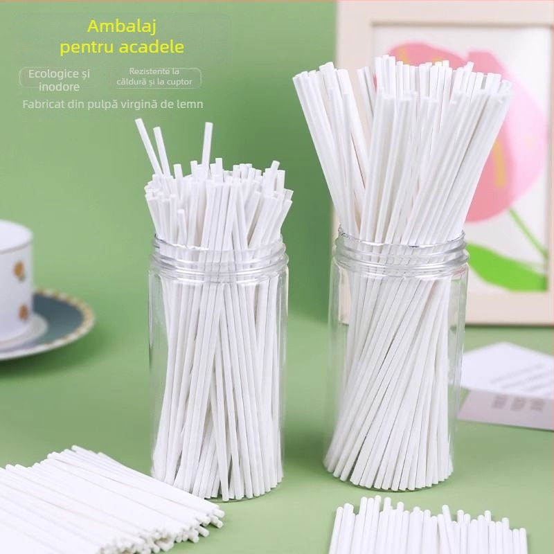 Bețe din hârtie alimentarӗ pentru bomboane pe bețișoare și ciocolată; netede, neaderente; bețe ecologice pentru decorarea prăjiturilor.